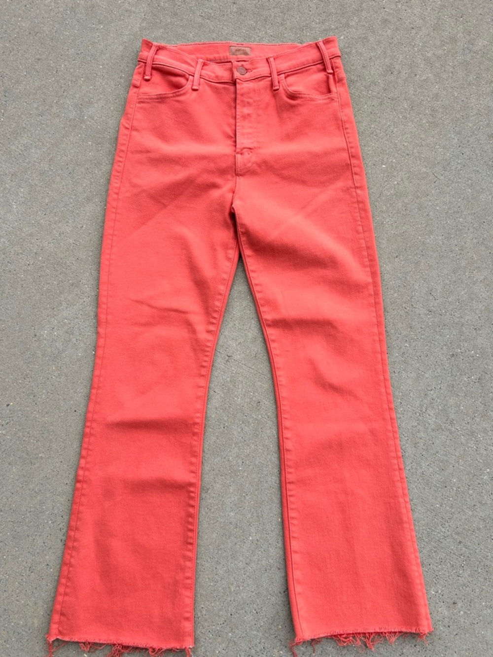MOTHER High-Rise Coral-Orange Straight Jeans